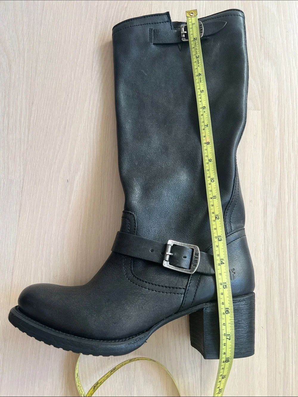 Frye Black Leather Over-the-Knee Buckle Boots
